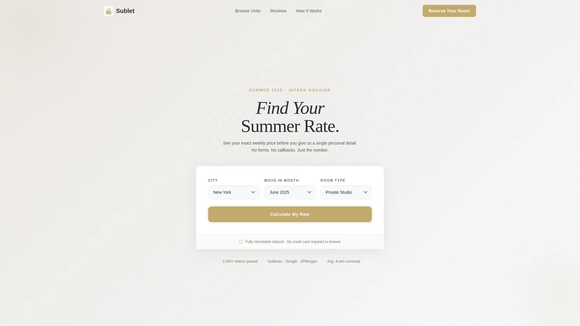 Premium Intern Housing Landing Page Template