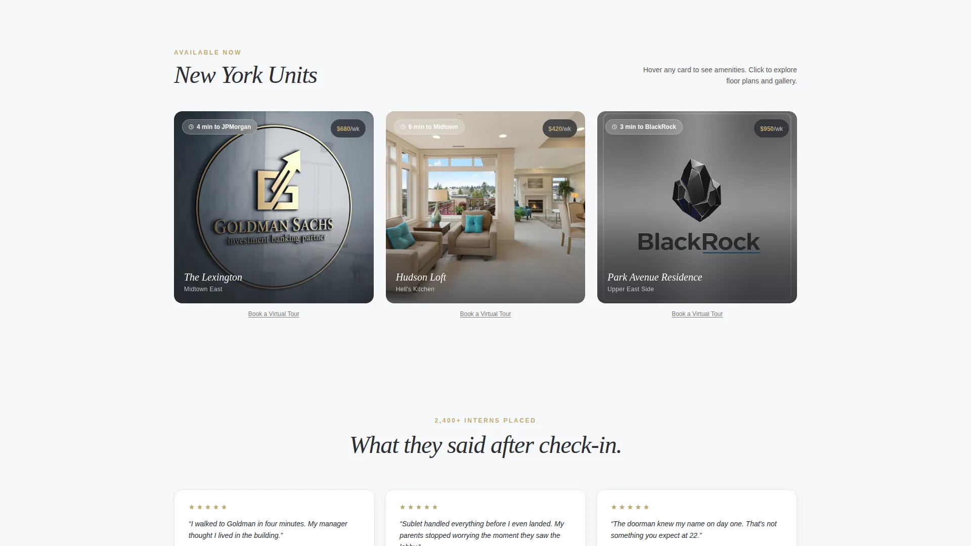 Premium Intern Housing Landing Page Template