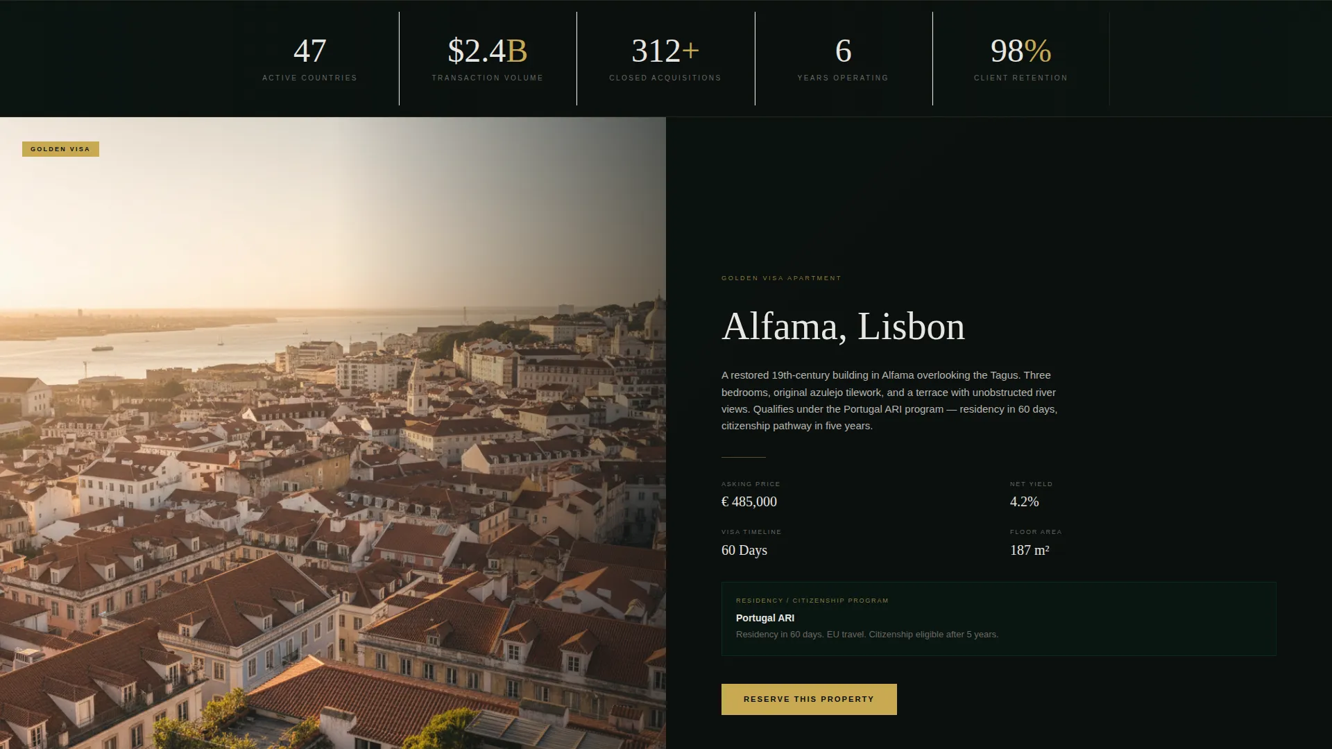 Dark Immersive Real Estate Brokerage Landing Page