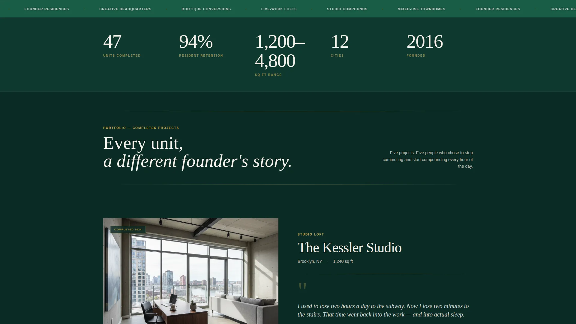 Executive Live-Work Space Developer Landing Page