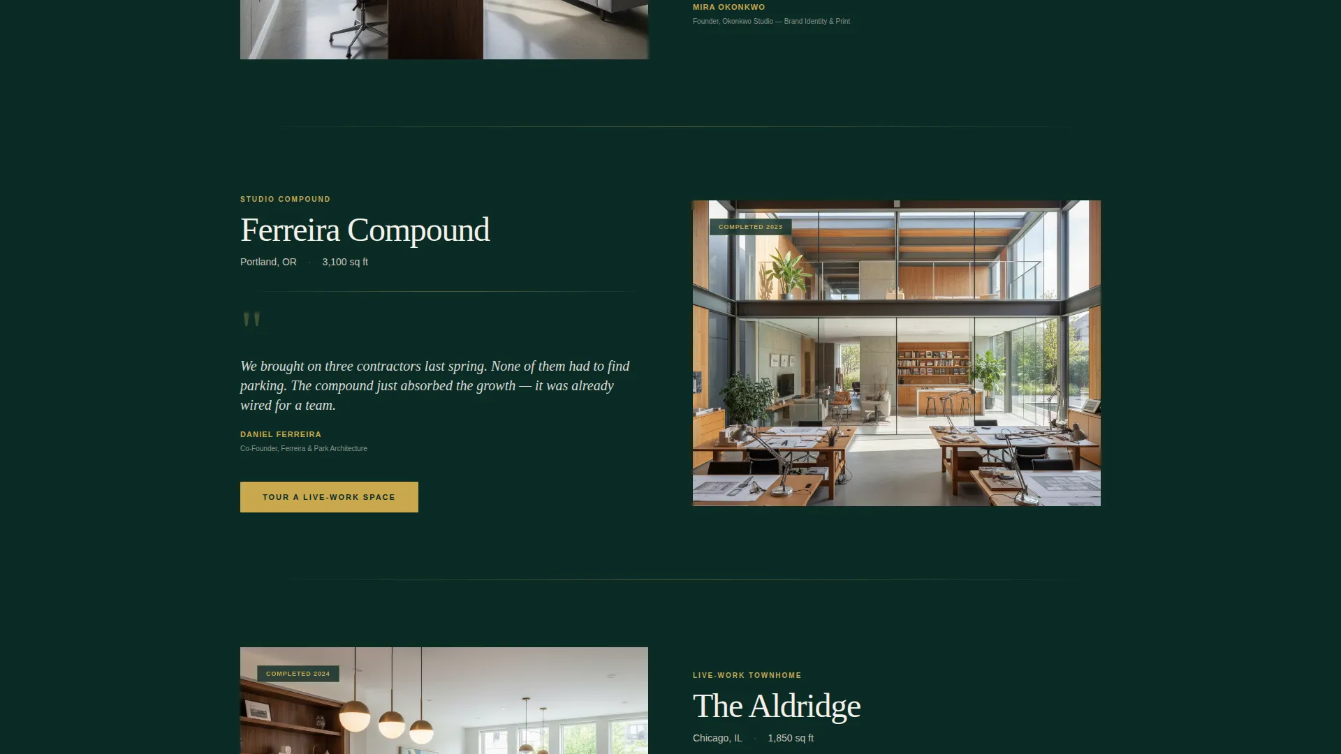 Executive Live-Work Space Developer Landing Page