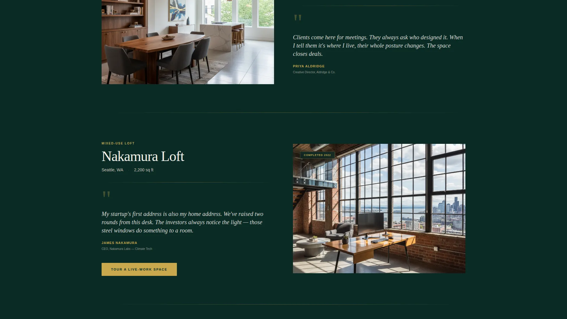 Executive Live-Work Space Developer Landing Page