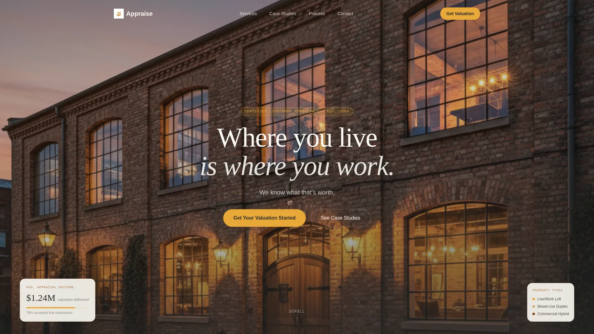 Live/Work Space Appraiser Landing Page Template