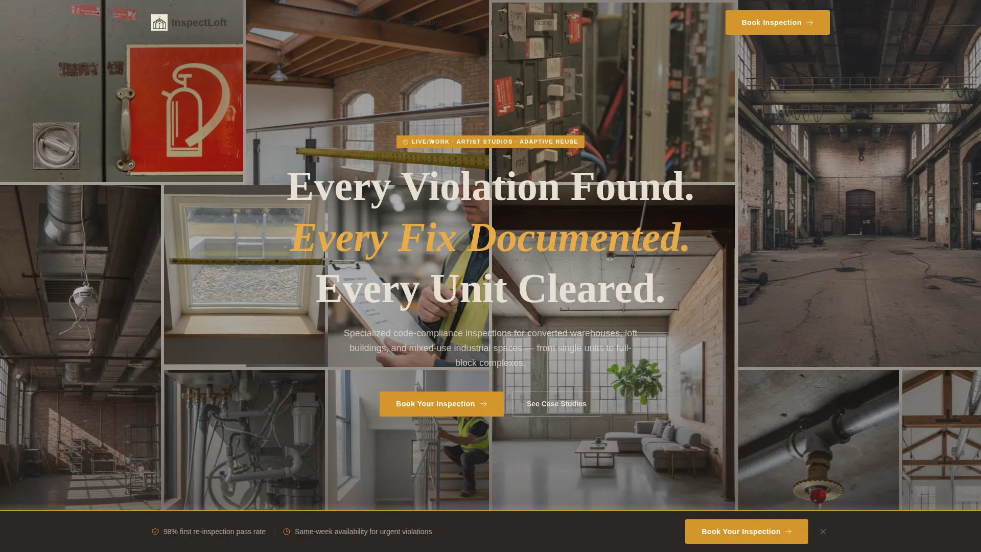 Live/Work Space Inspection Landing Page Template
