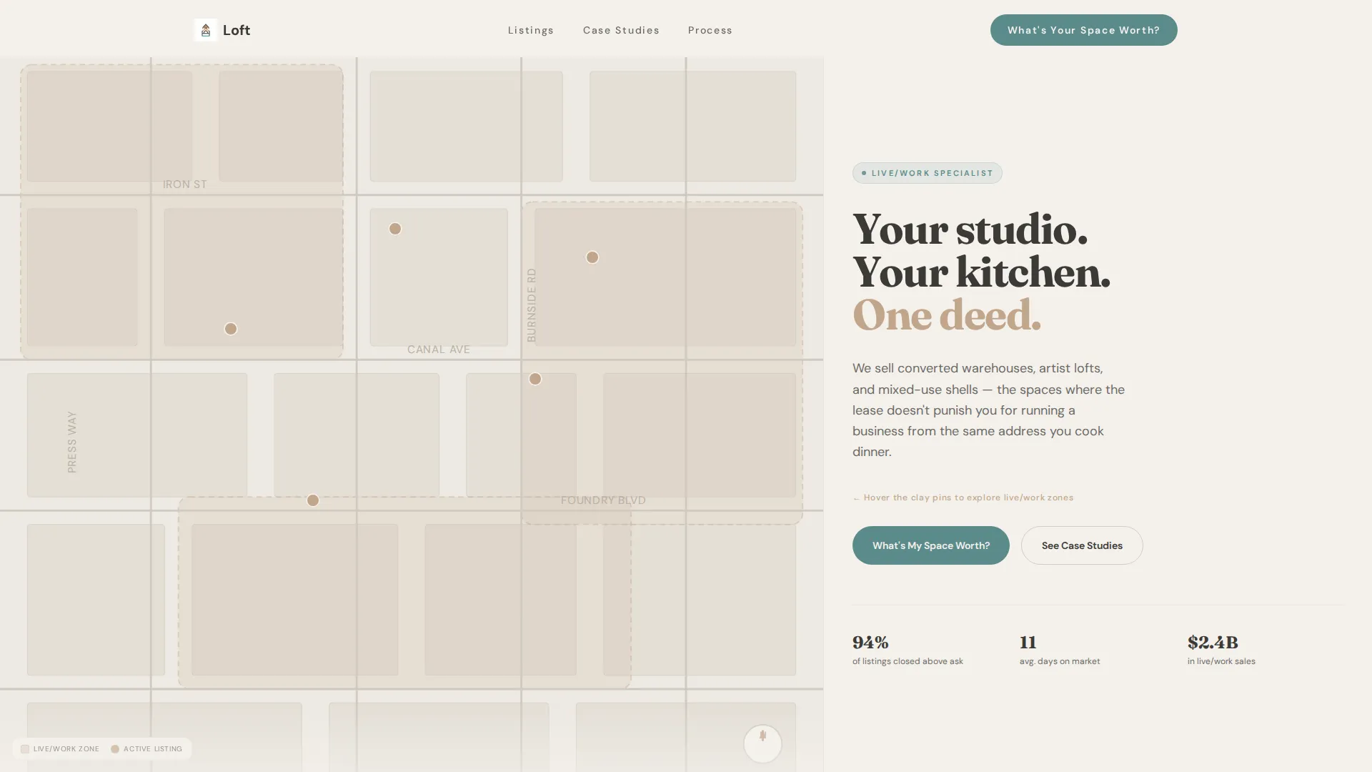 Live/Work Space Broker Landing Page Template