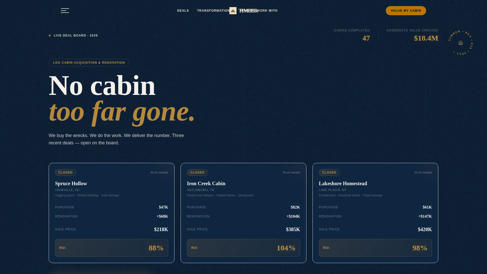 Log Cabin Flipper Landing Page Template