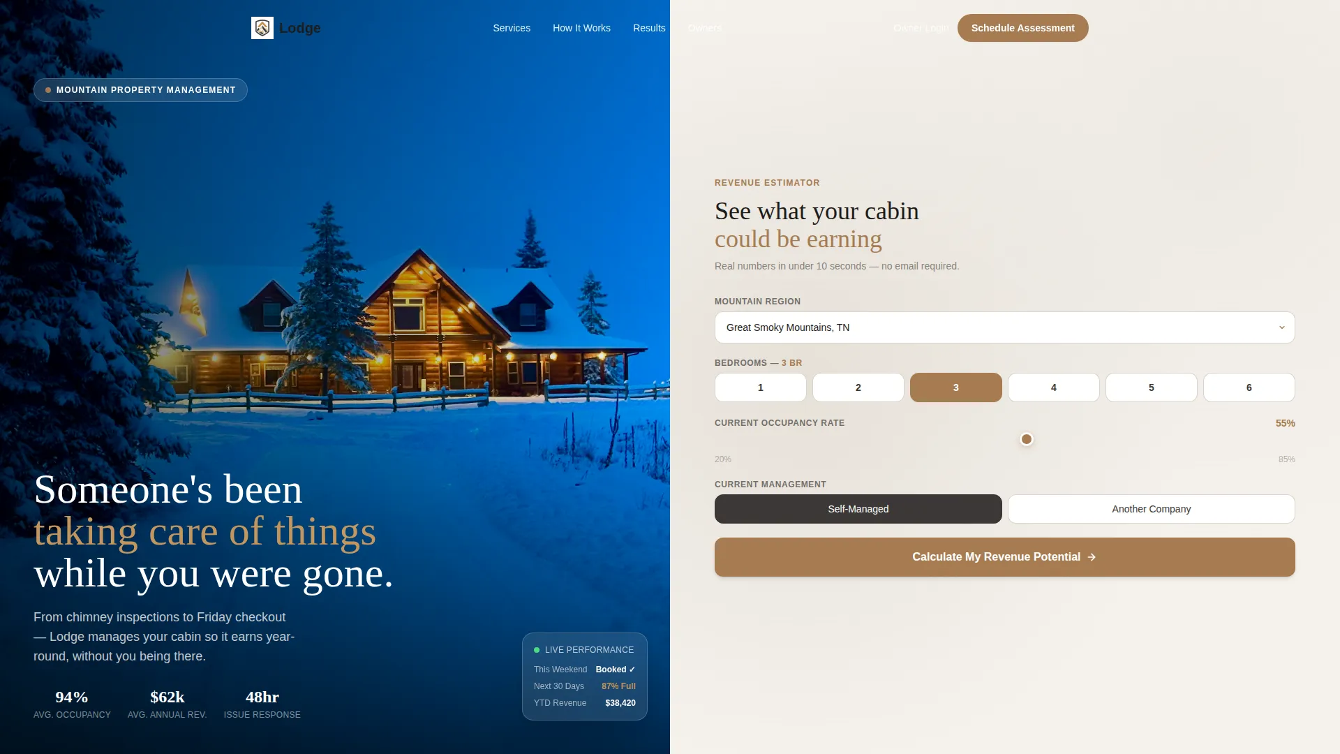 Log Cabin Property Management Landing Page Template