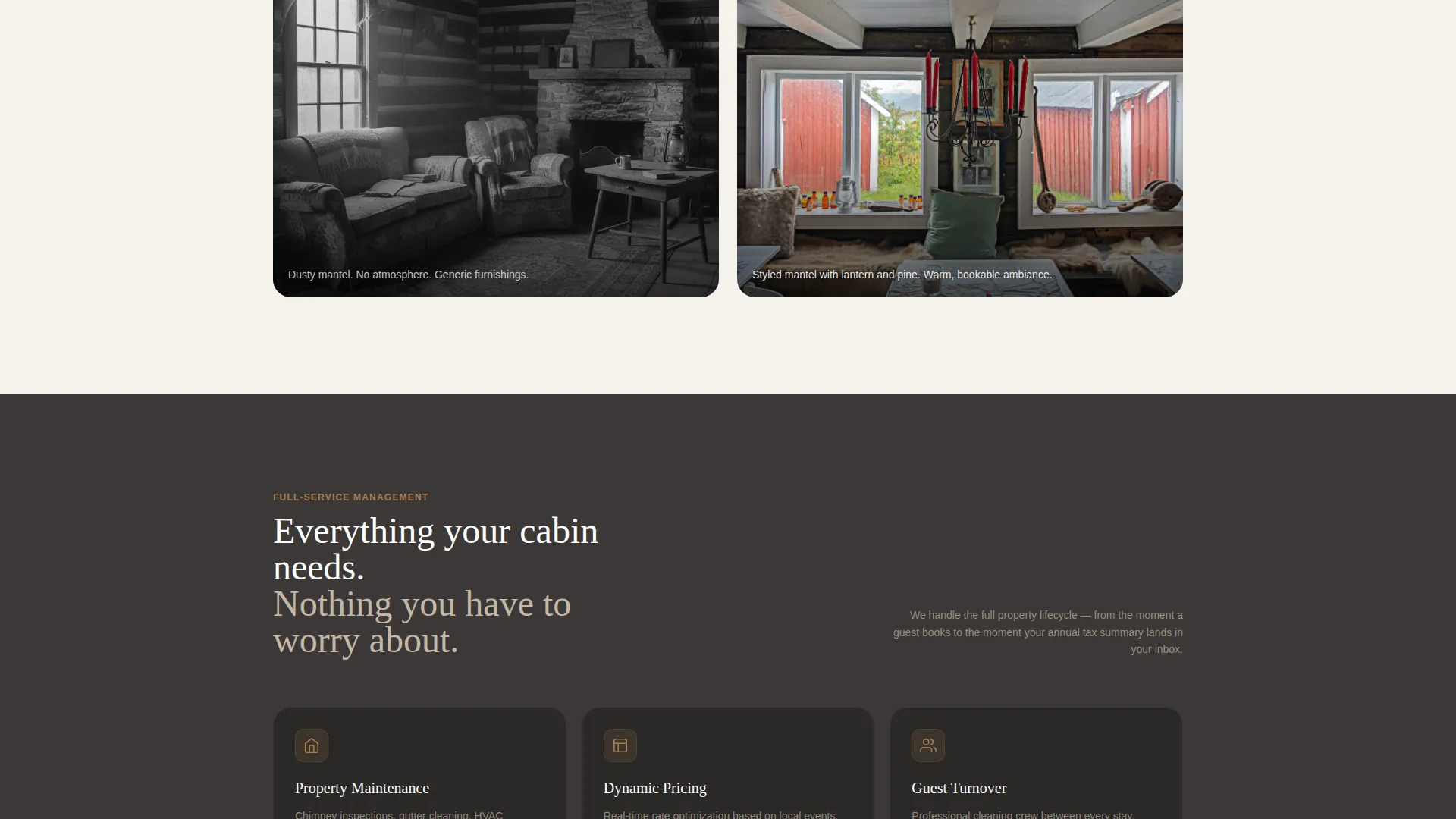 Log Cabin Property Management Landing Page Template
