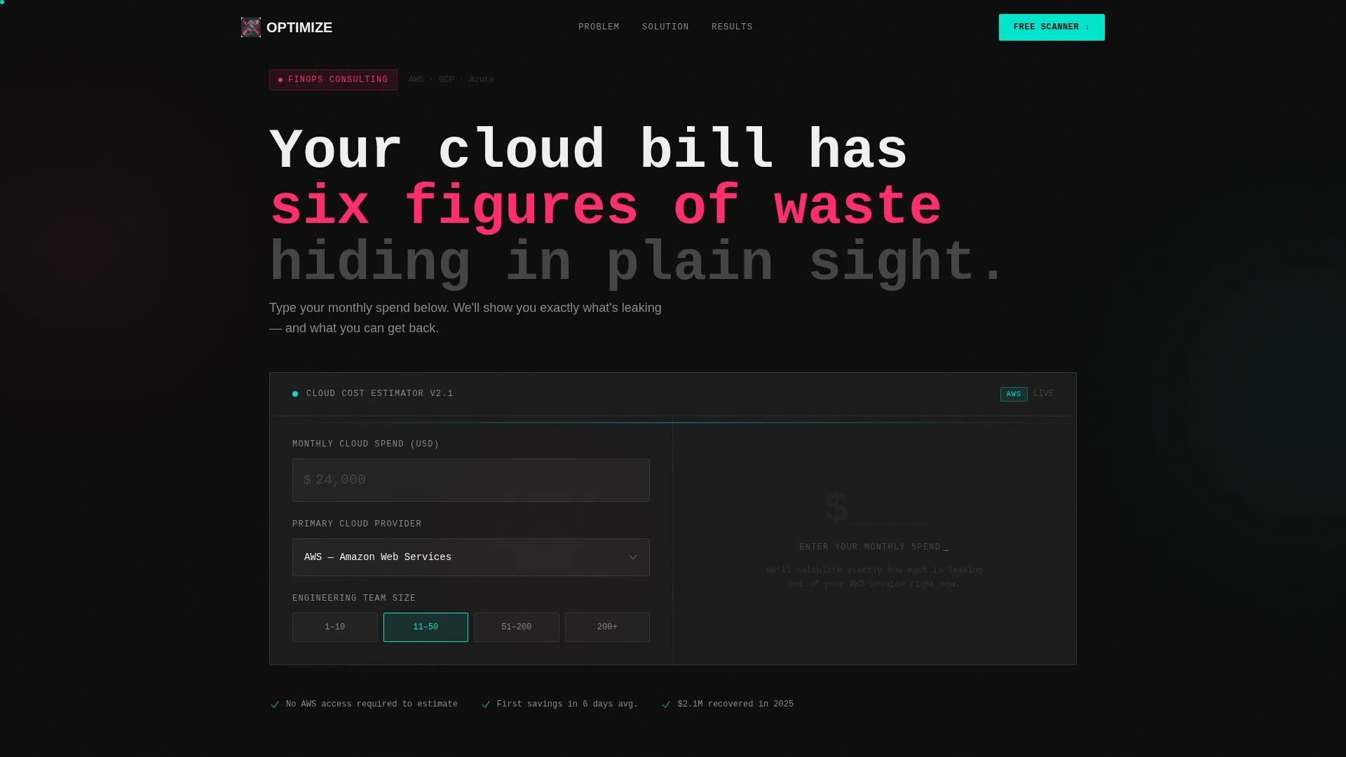 FinOps Technology Cost Calculator Website Template