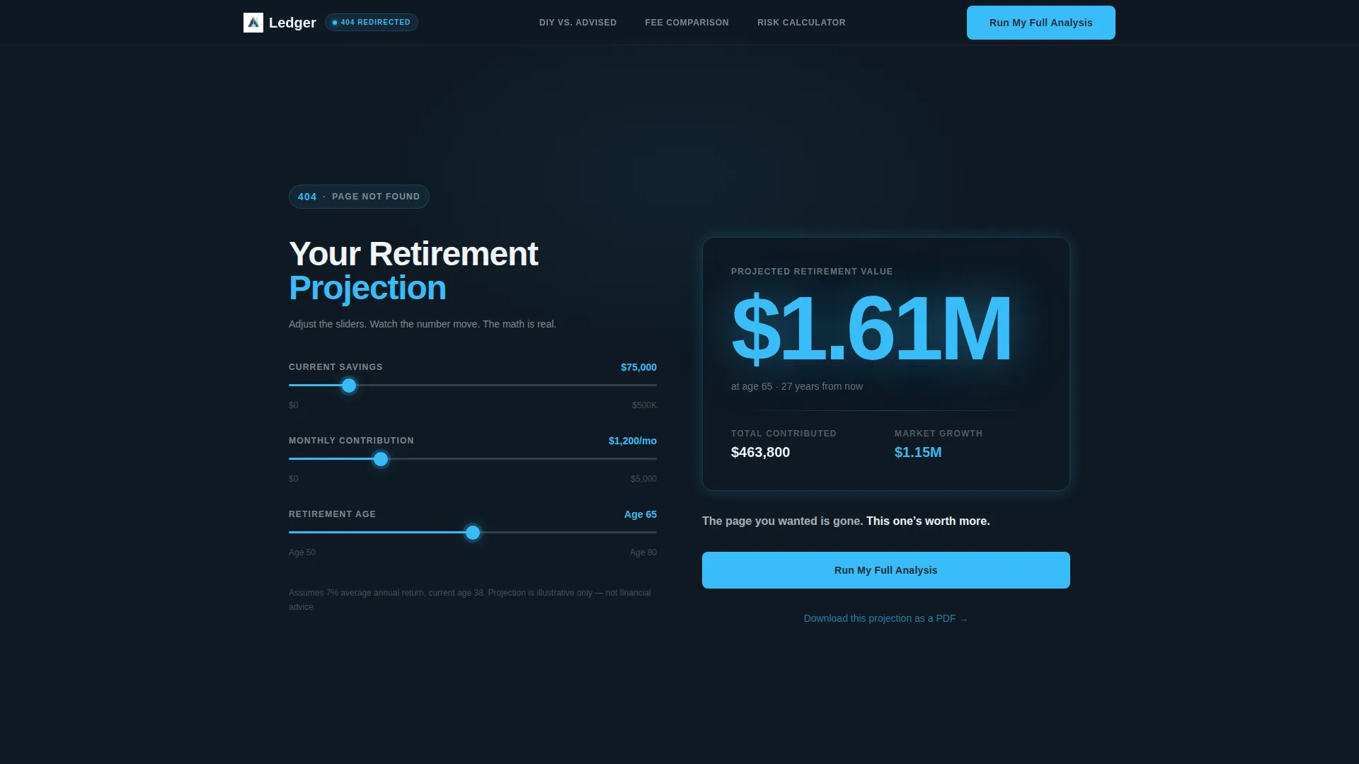 Financial Advisor 404 Error Recovery Website Template