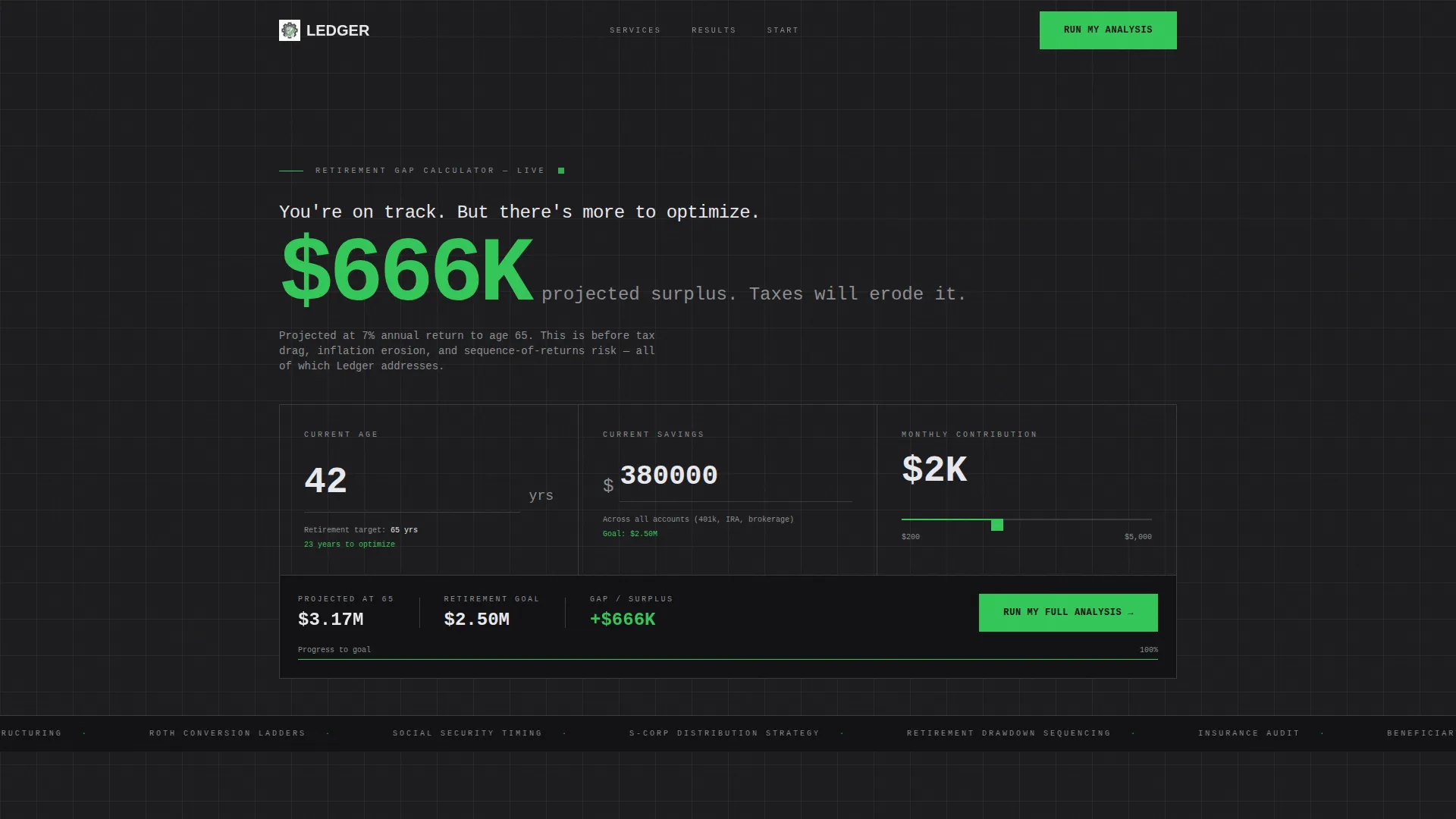 Financial Advisor Retirement Gap Feature Matrix Website Template