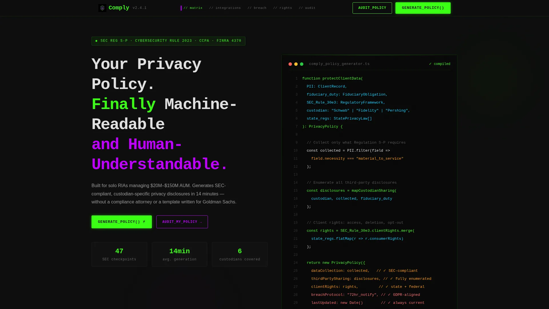 Financial Advisor Compliance & Privacy Policy Website Template