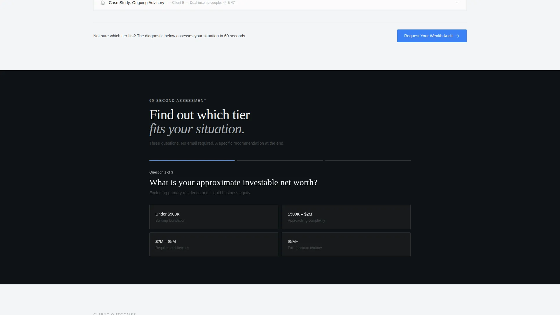 Wealth Advisory Service Tier Comparison Website Template