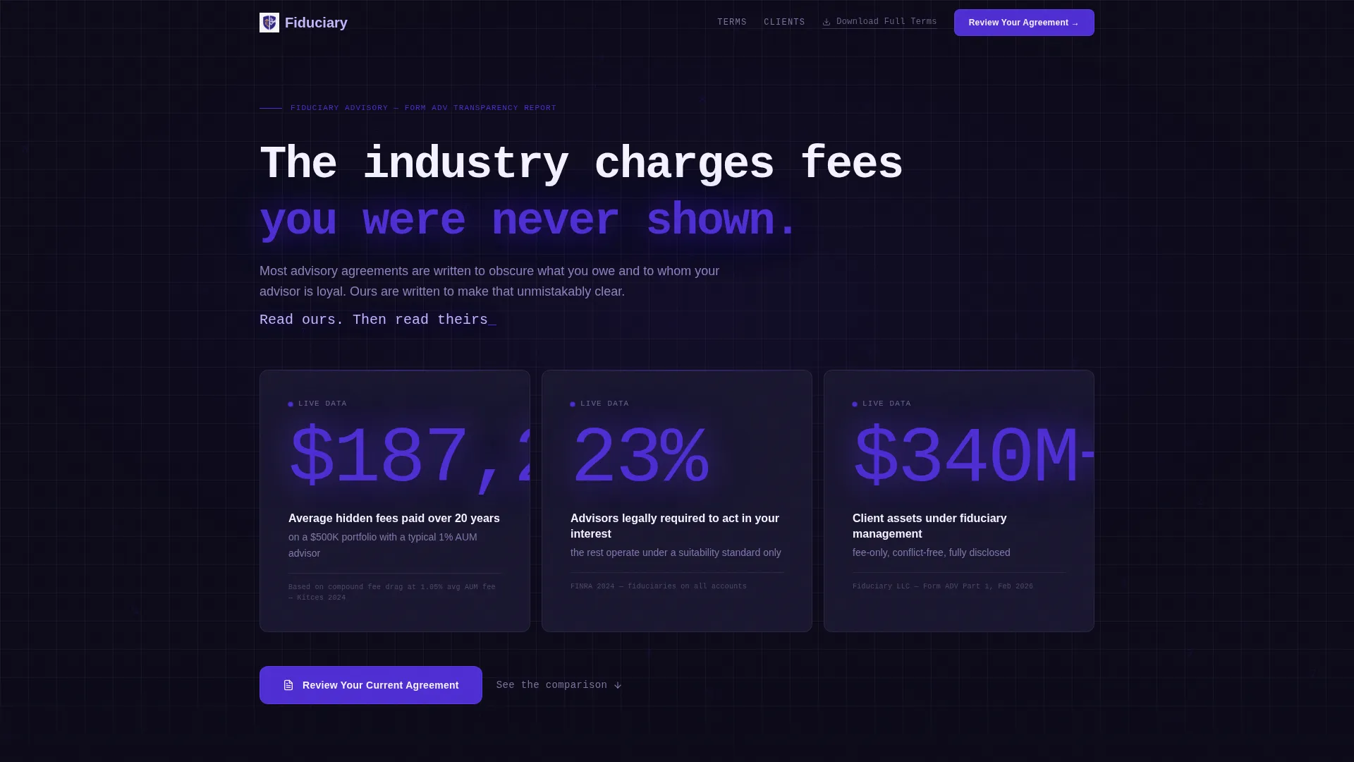Financial Advisor Terms of Service Comparison Website Template