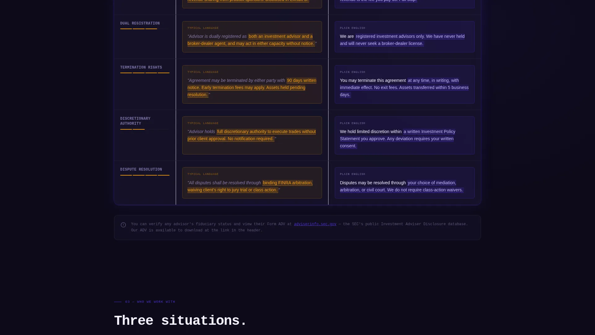 Financial Advisor Terms of Service Comparison Website Template