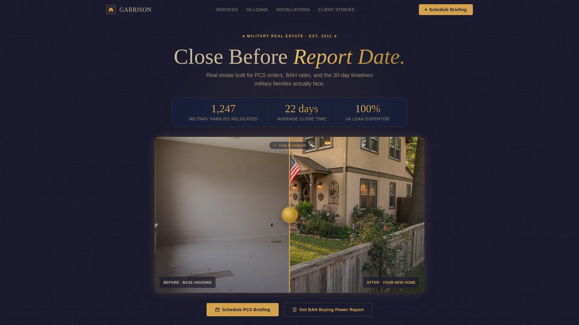 Military Relocation Real Estate Landing Page Template