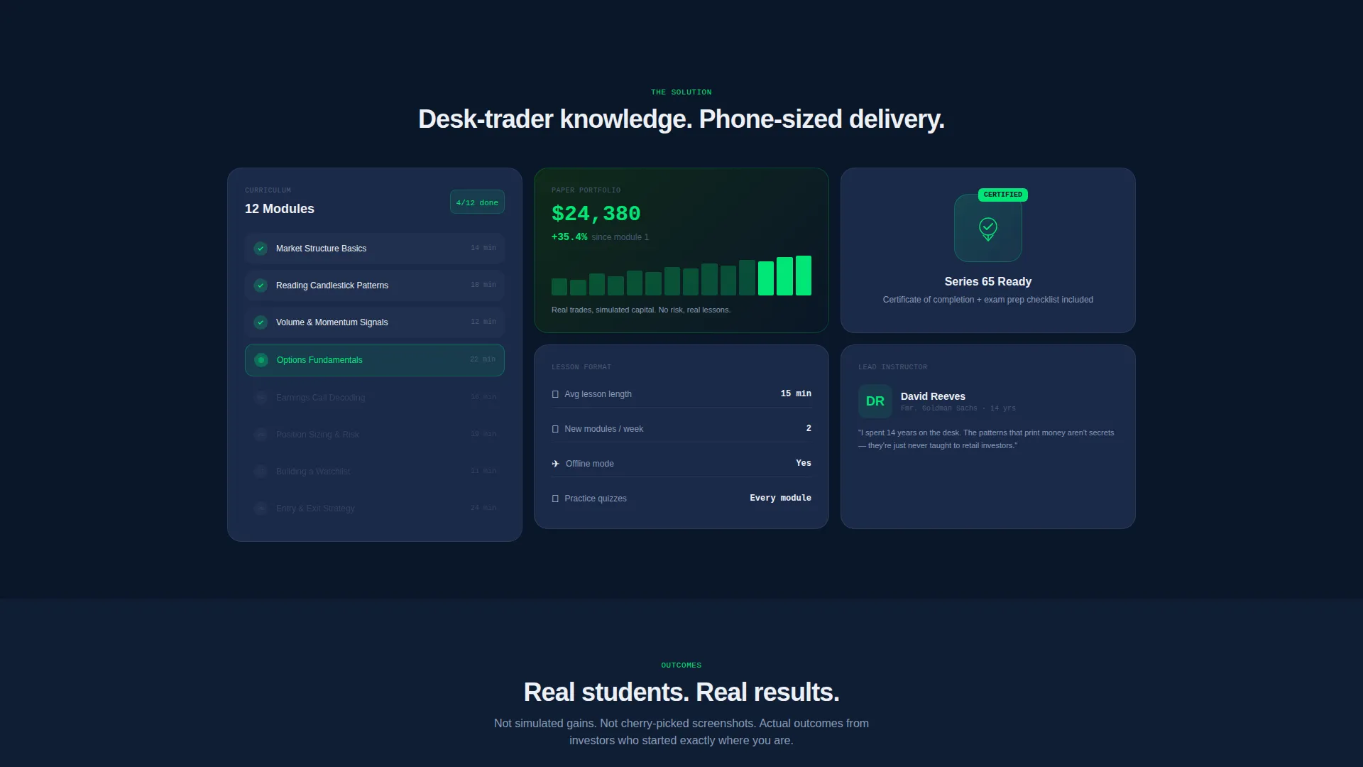 Bento Grid Landing Page for Trading Course Platforms