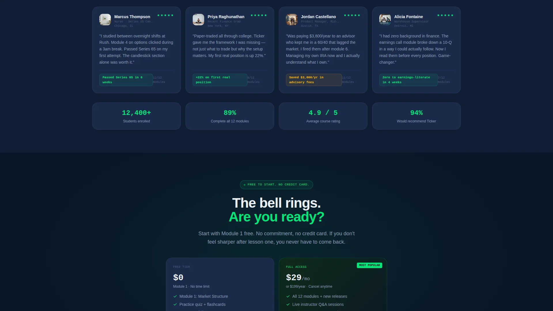 Bento Grid Landing Page for Trading Course Platforms