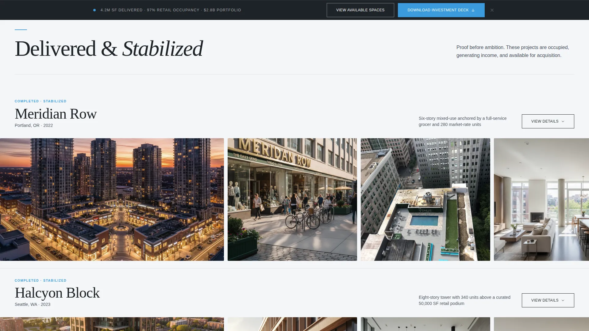 Mixed-Use Developer Gallery & Detail Landing Page