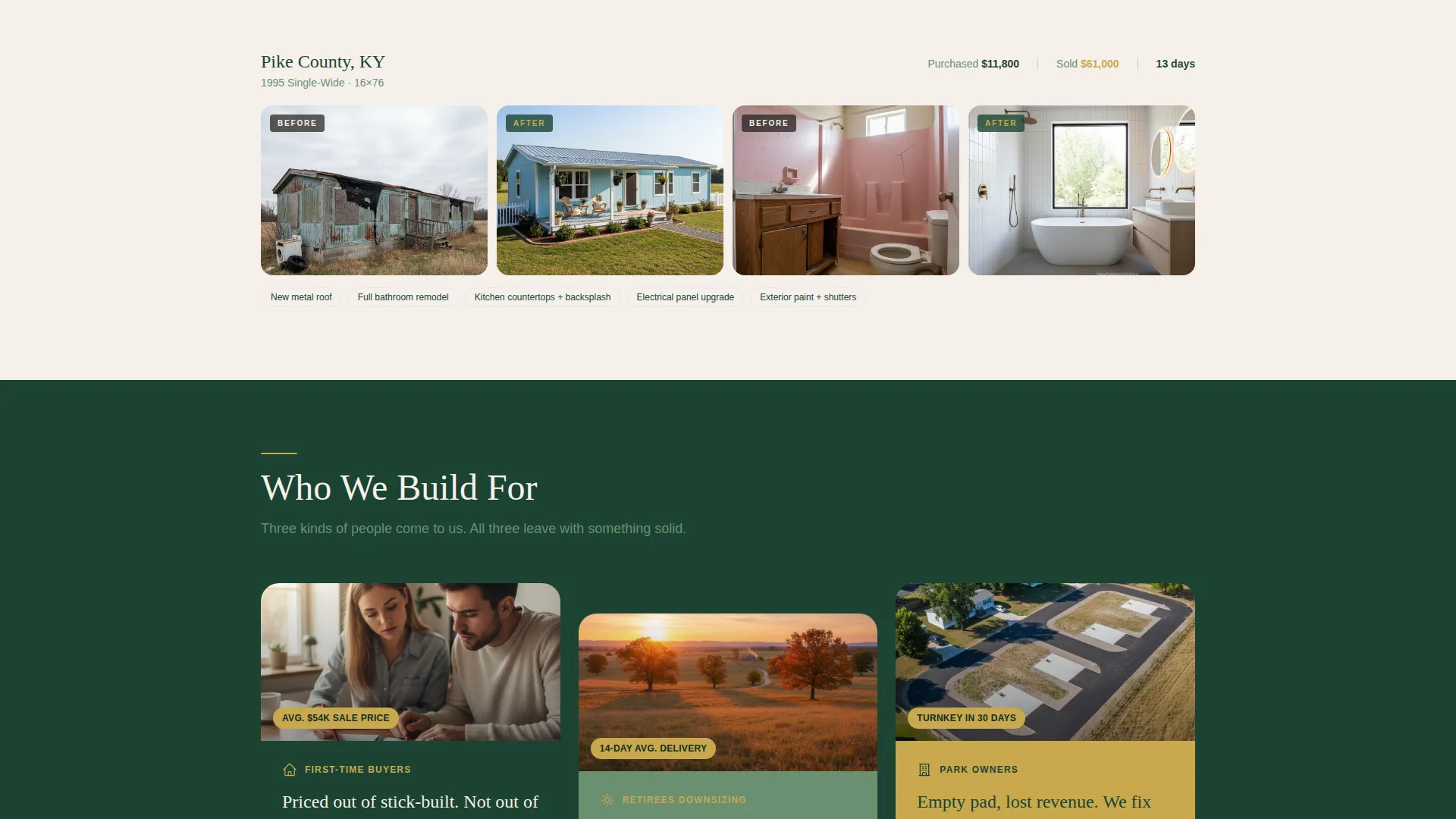 Manufactured Home Renovation Landing Page Template