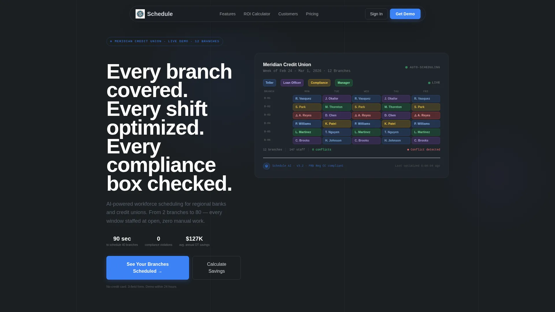 Financial Services Staff Scheduling Landing Page