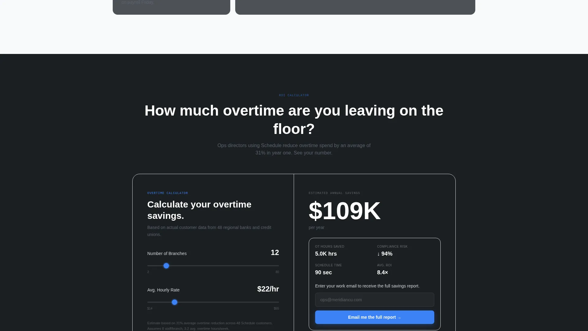 Financial Services Staff Scheduling Landing Page