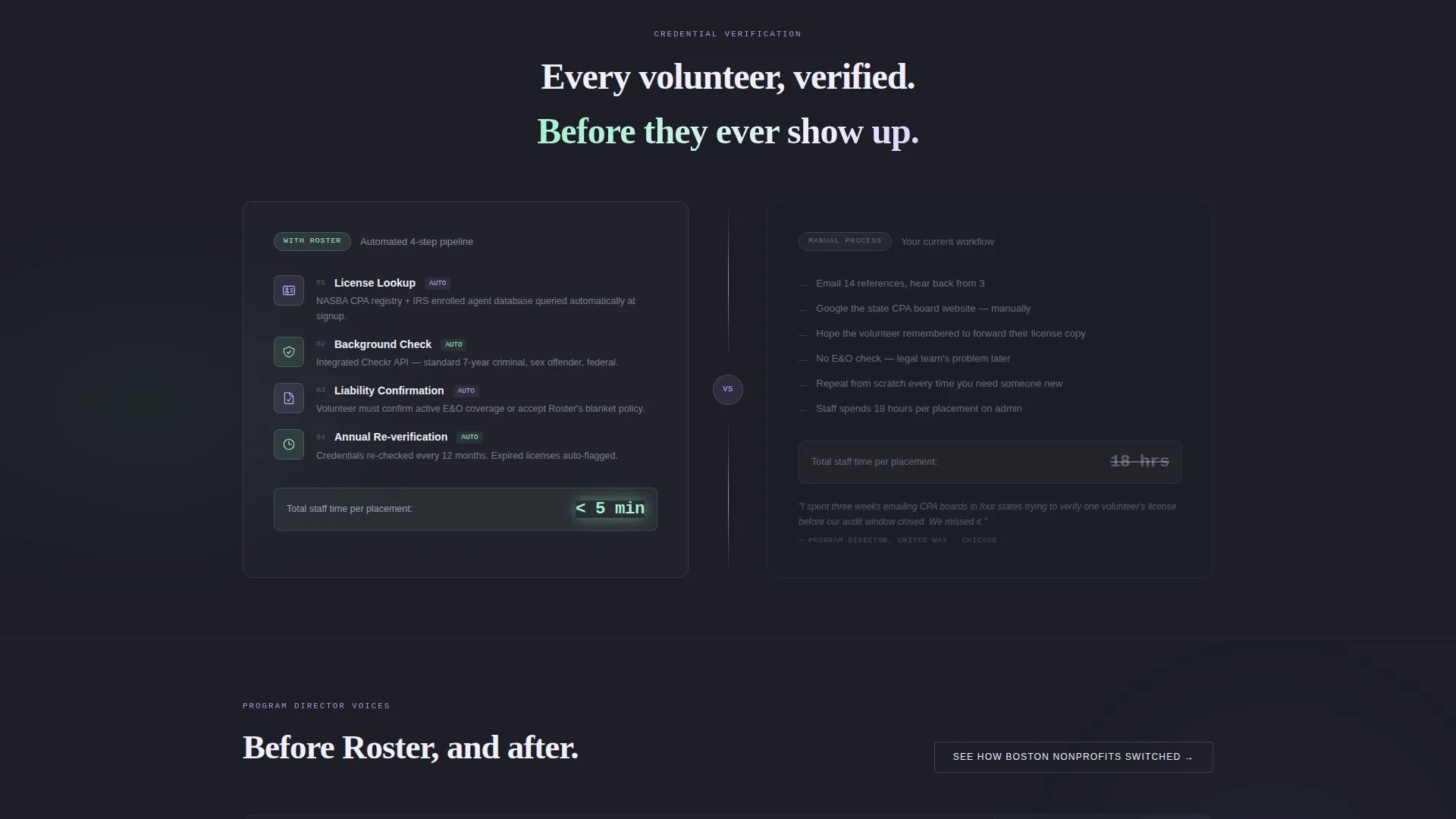 Financial Services Volunteer Management Landing Page