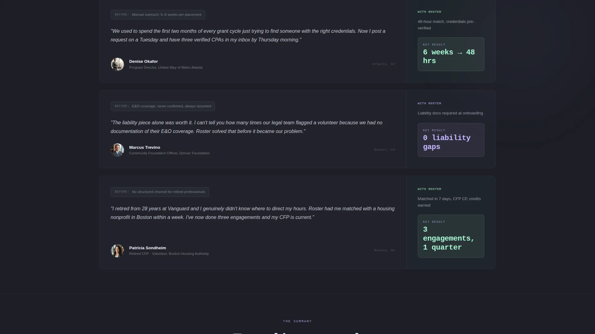 Financial Services Volunteer Management Landing Page