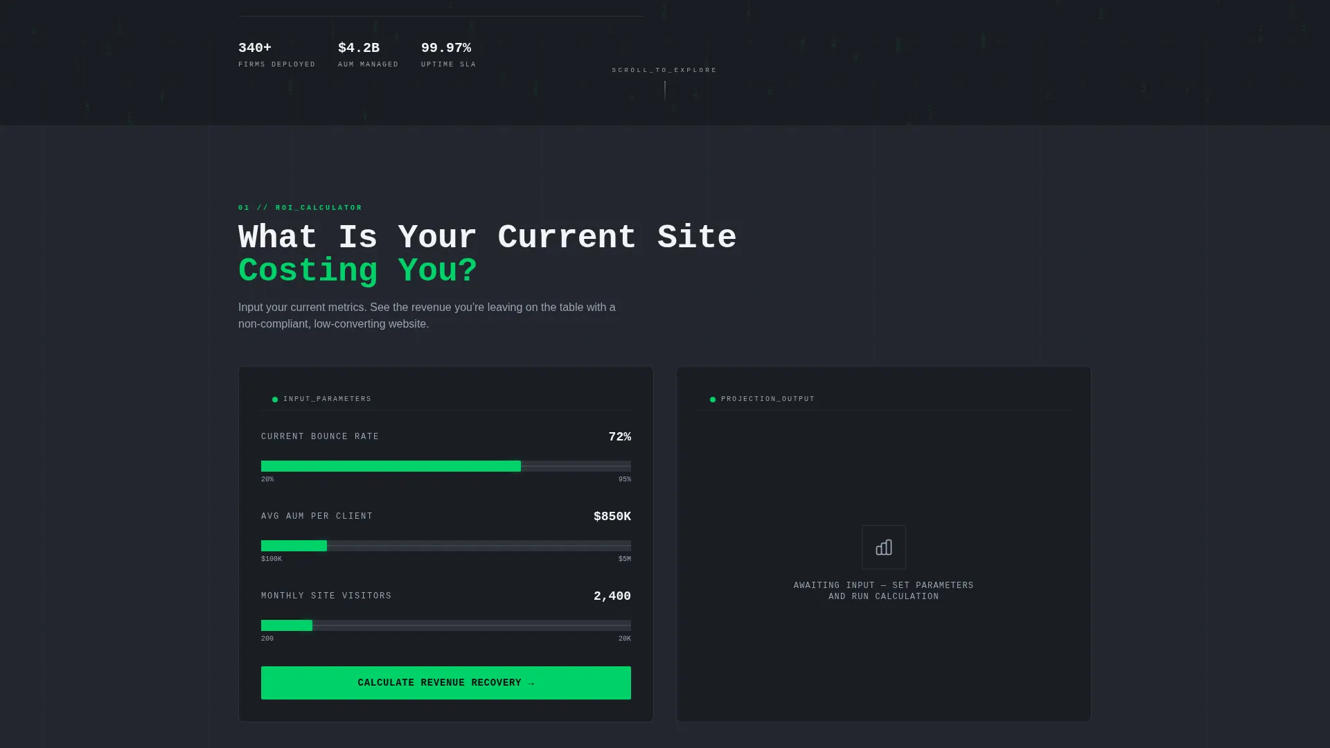 Financial Services Digital Presence Specialist Cost Calculator Website Template