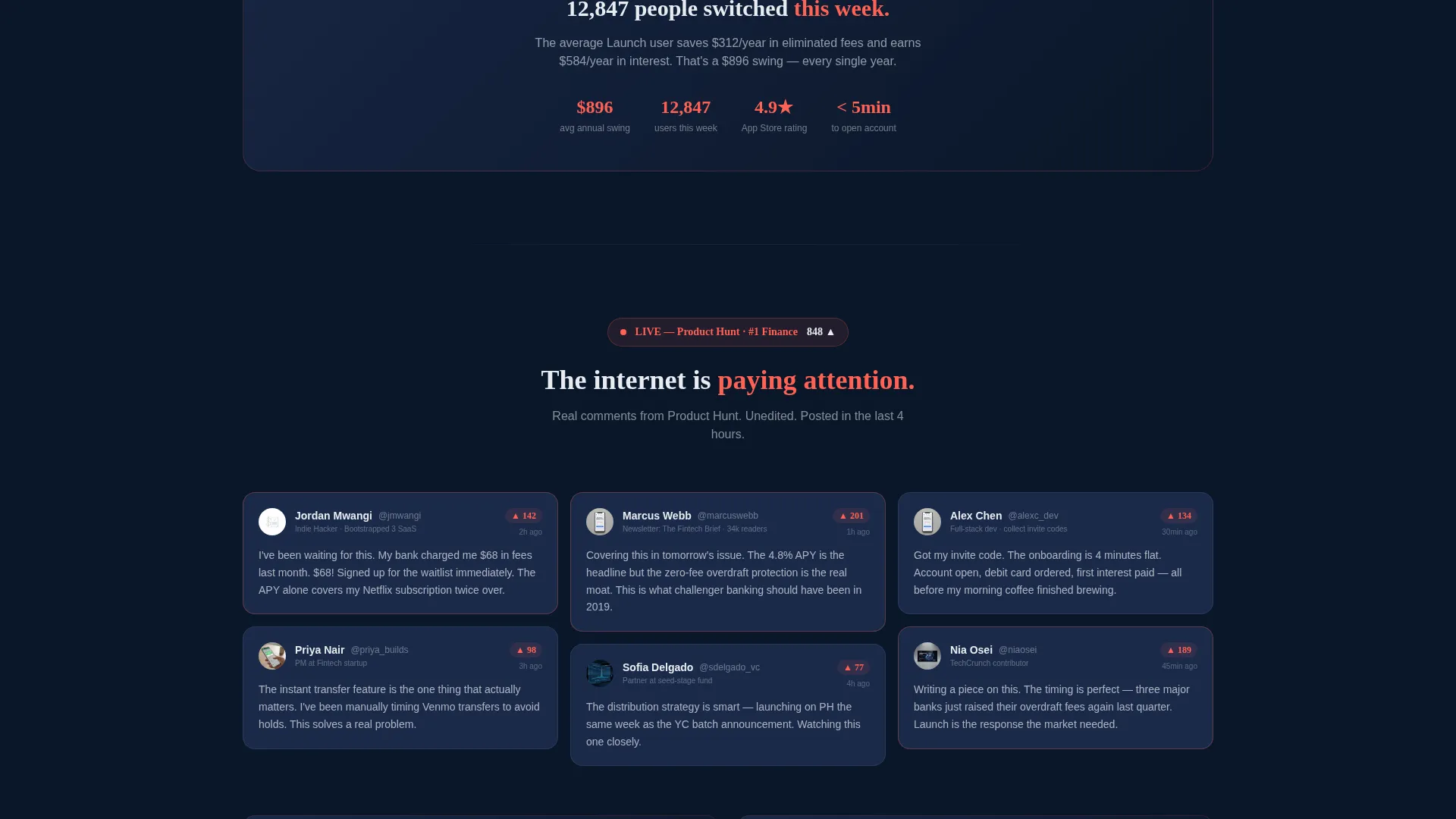 Fintech Product Hunt Launch Landing Page Template
