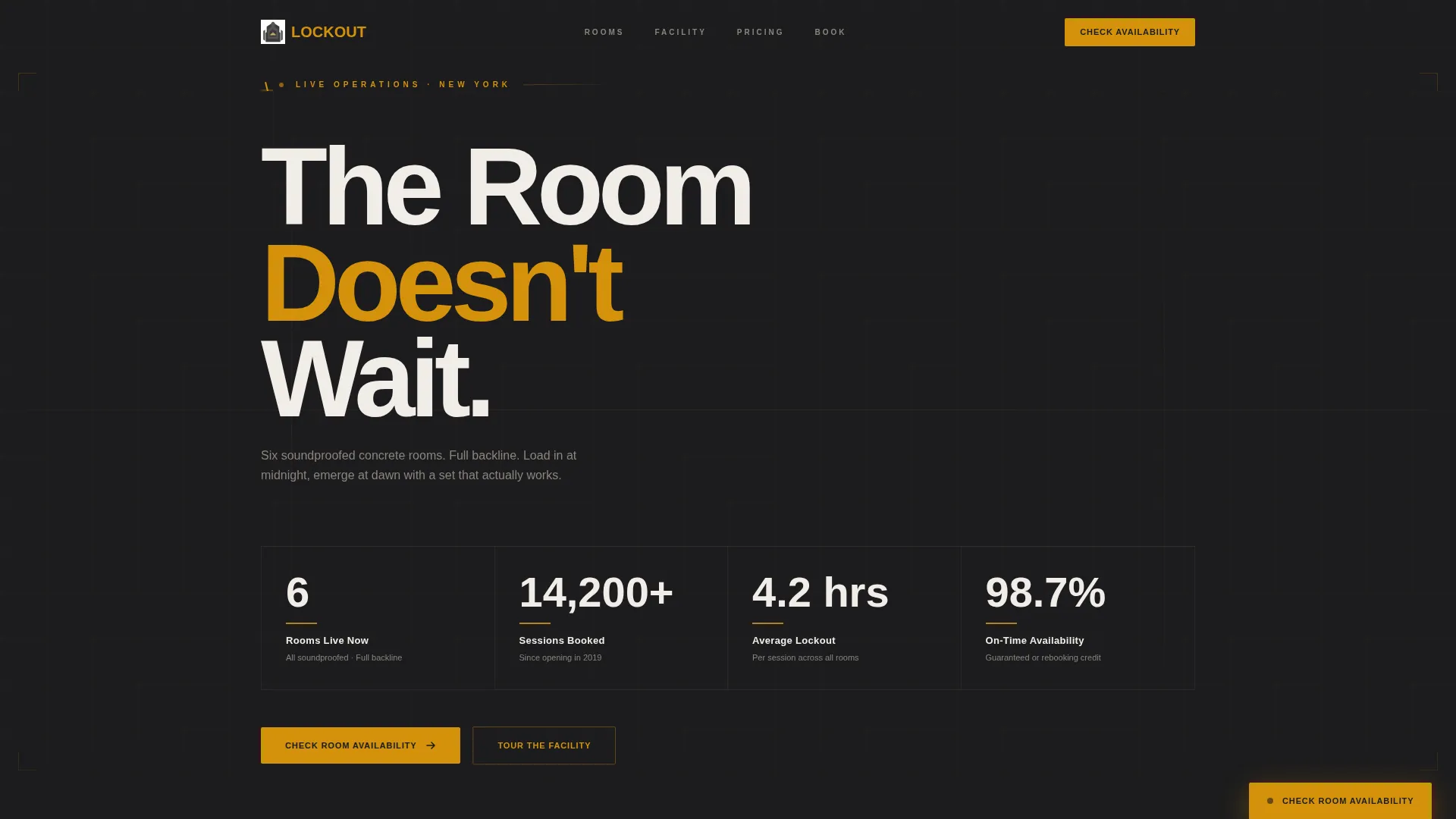 Professional Rehearsal Space Rental Landing Page