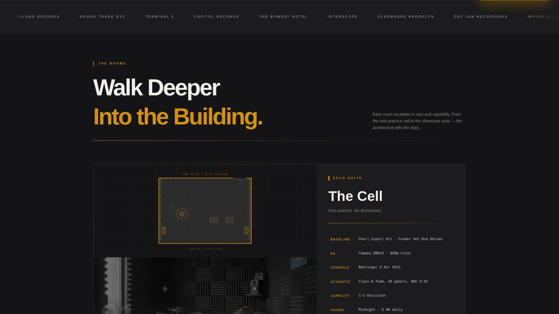 Professional Rehearsal Space Rental Landing Page