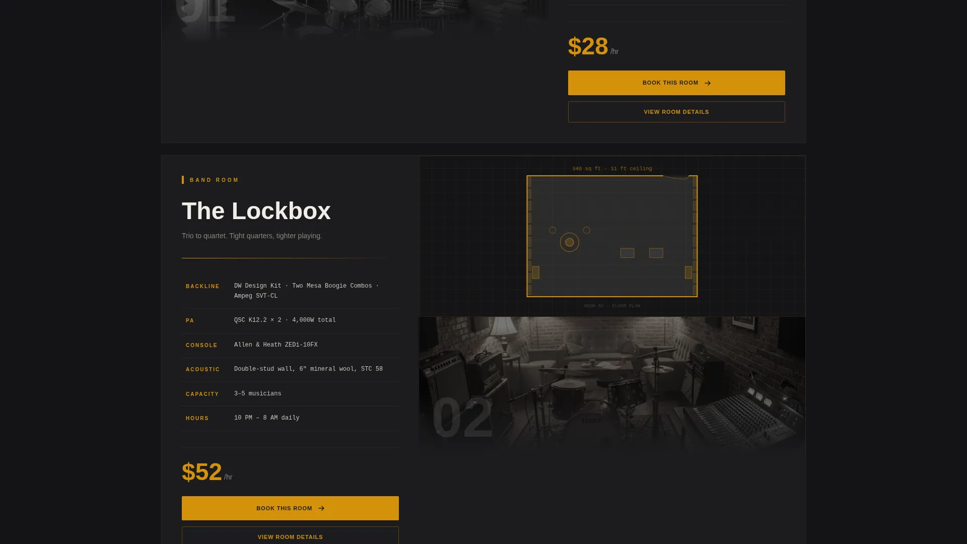 Professional Rehearsal Space Rental Landing Page
