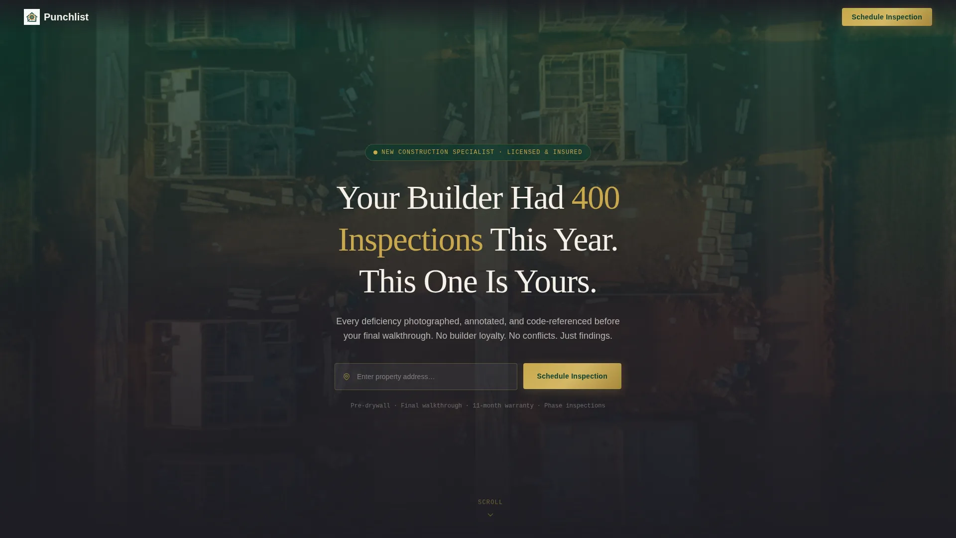 New Construction Home Inspector Landing Page