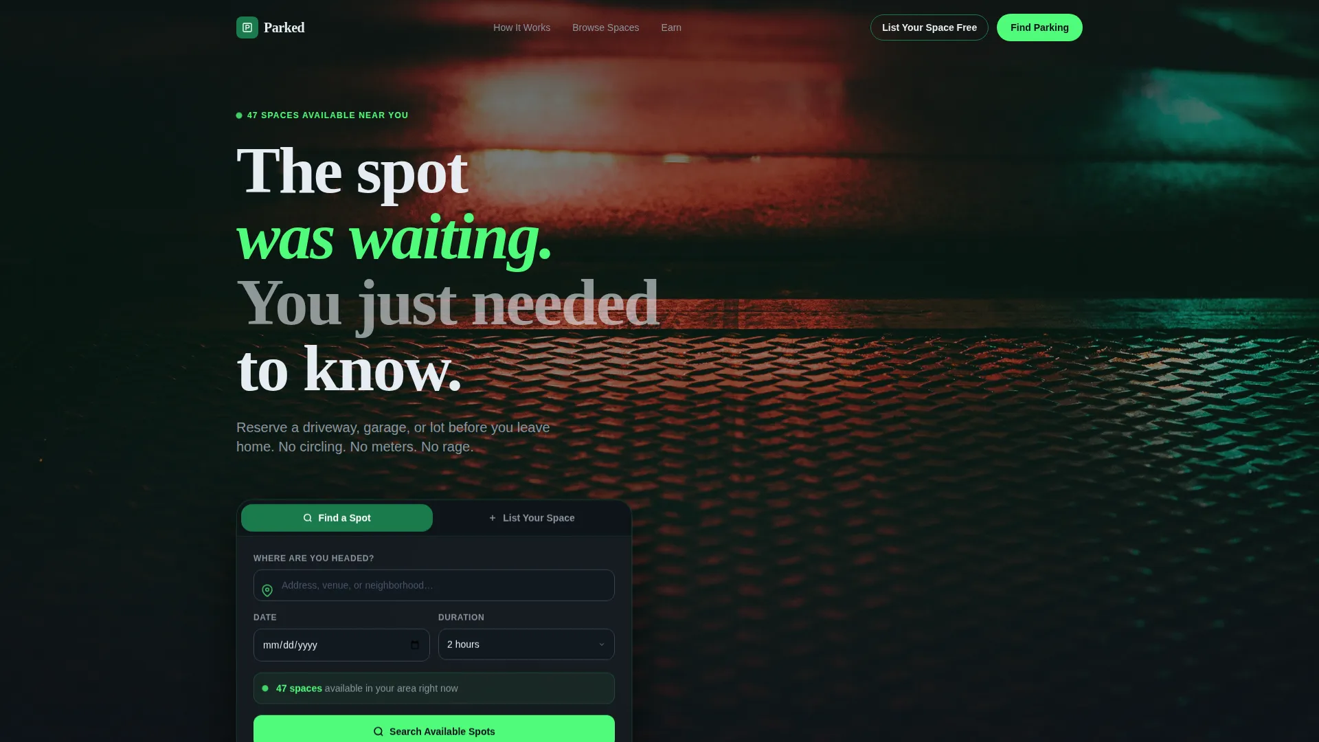 Parking Space Rental Landing Page Template