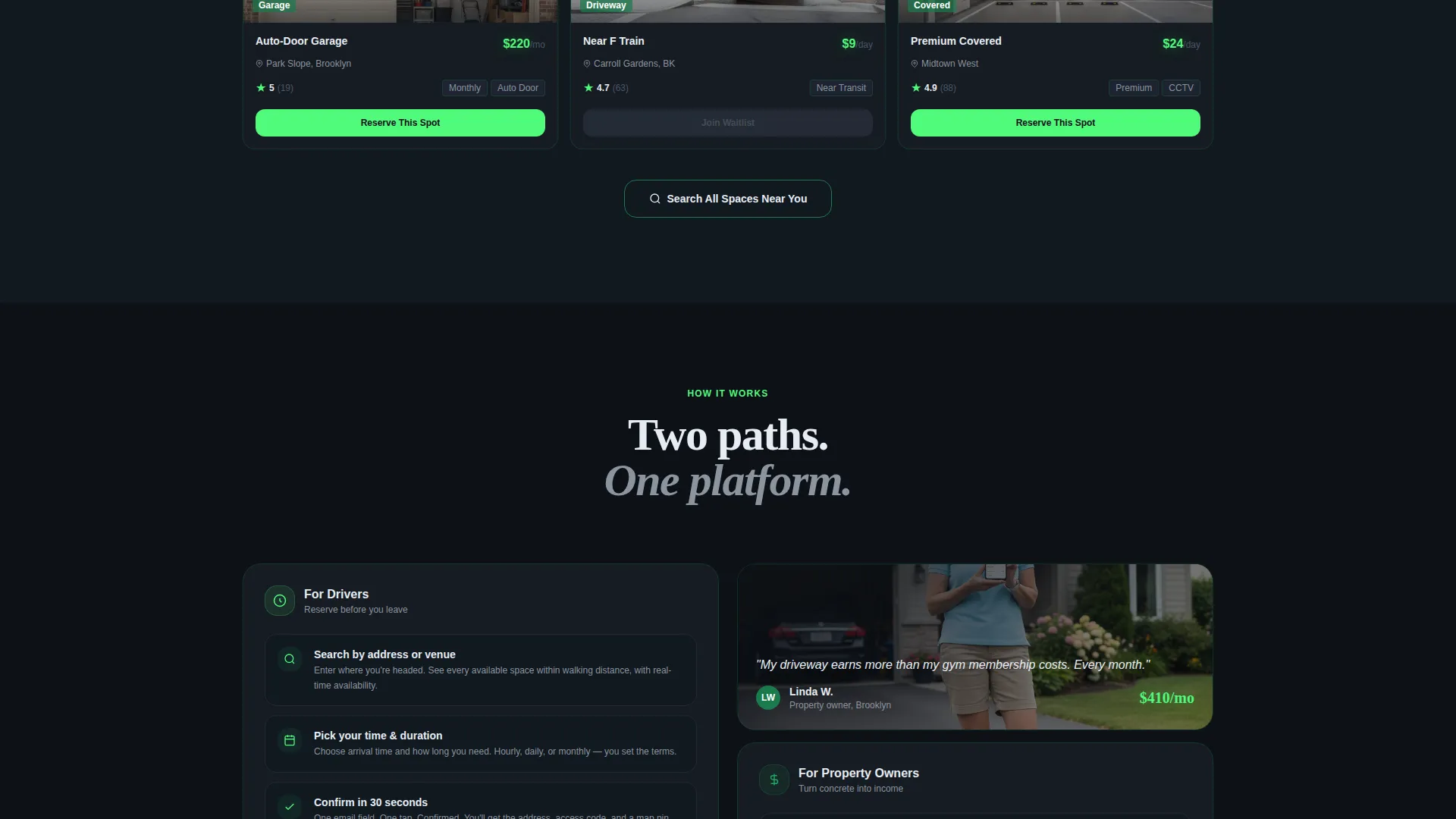 Parking Space Rental Landing Page Template
