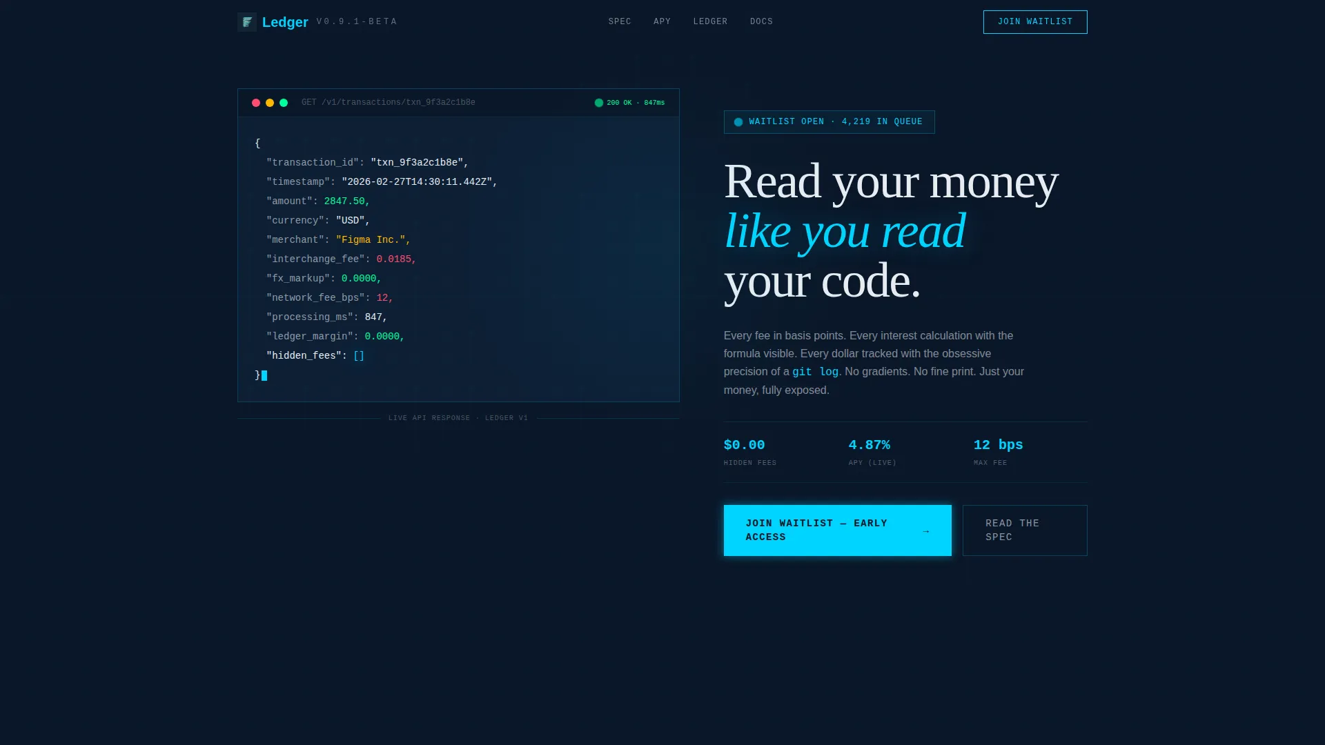 Transparent Fintech Waitlist Landing Page Template
