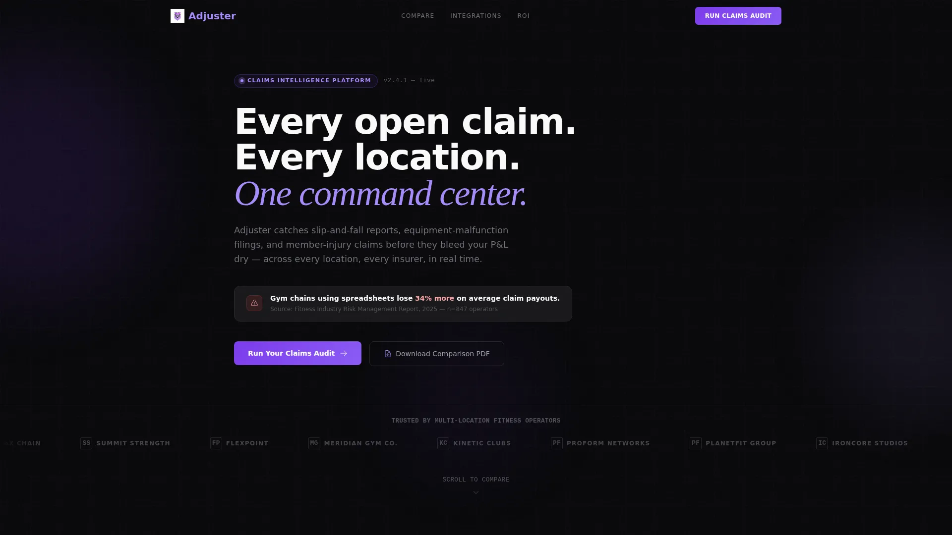 Fitness & Gym Claims Management Landing Page