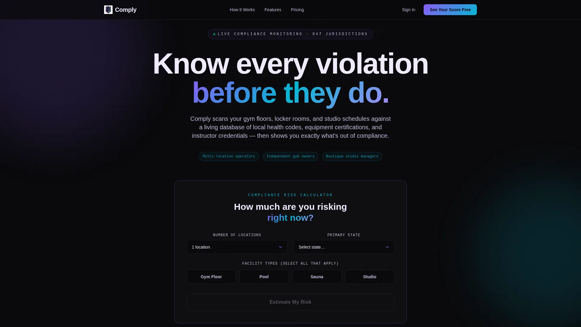 Gym Compliance Management Landing Page Template