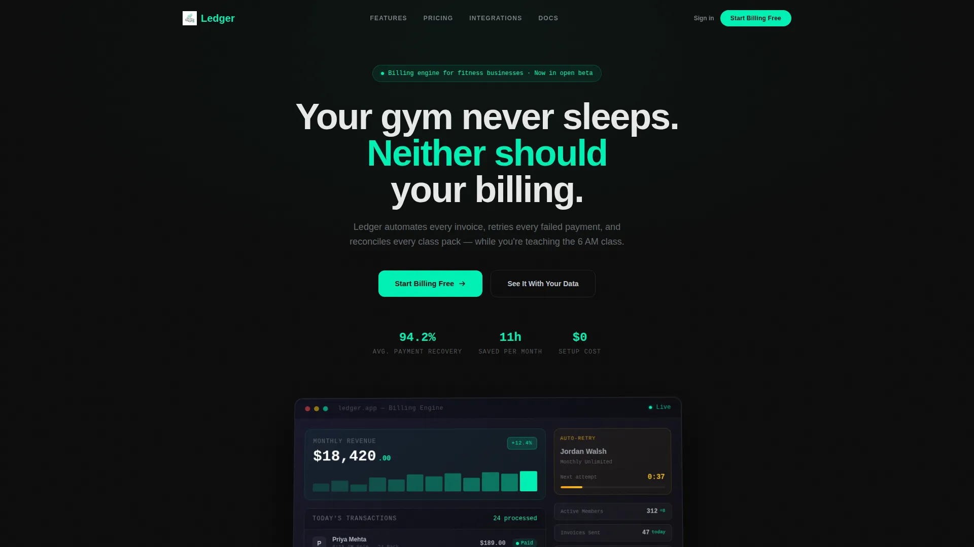 Fitness Billing & Invoicing Landing Page Template