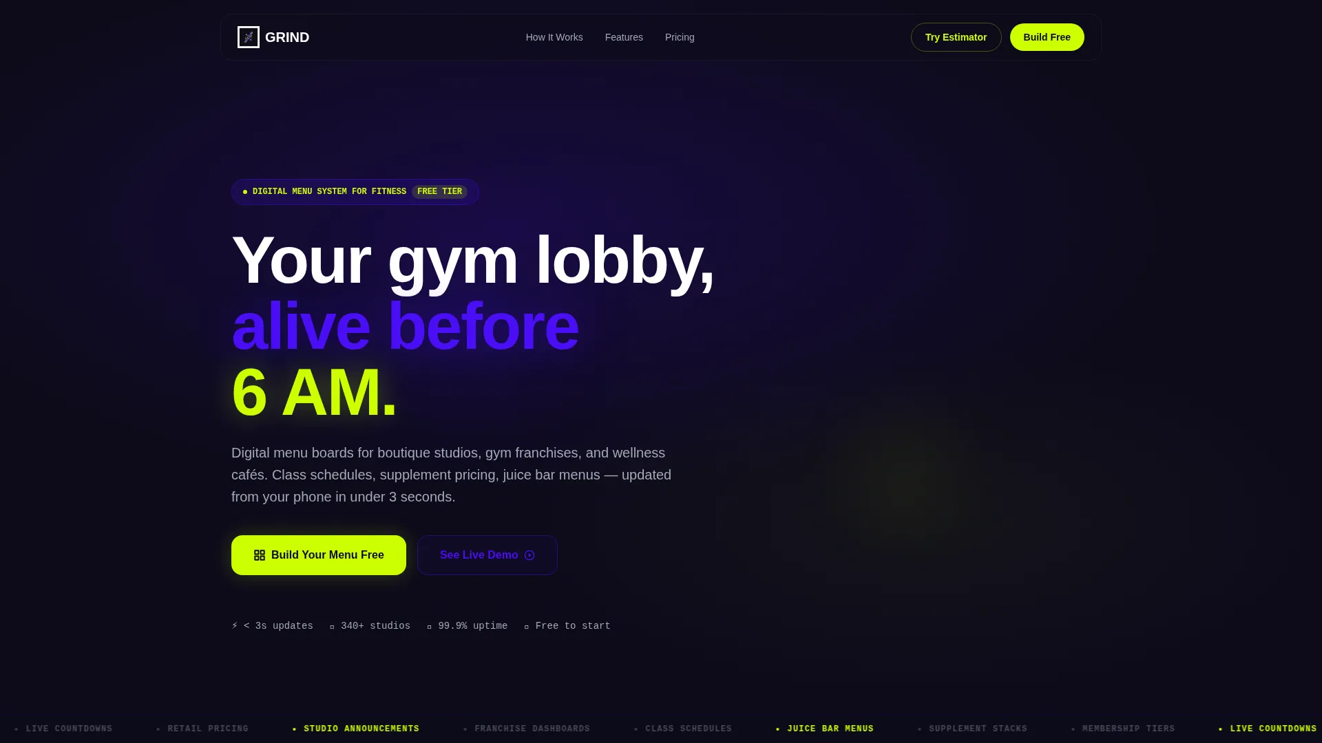 Fitness Digital Menu Landing Page Template
