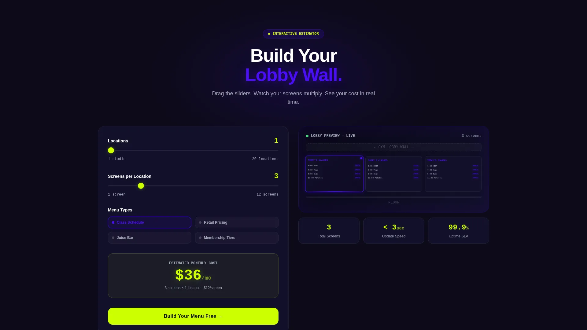 Fitness Digital Menu Landing Page Template