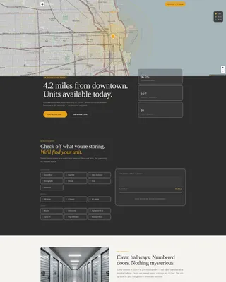 Self-Storage Landing Page Template with Map and Size Calculator