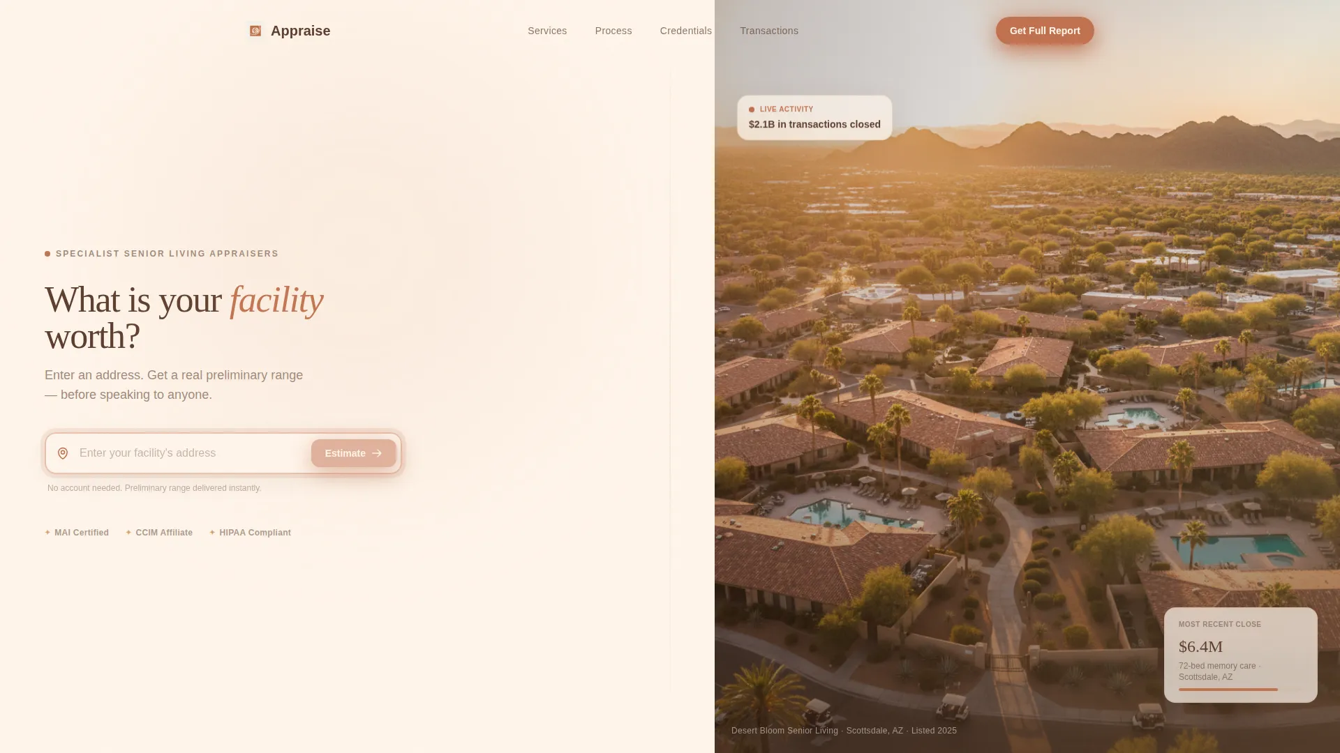 Senior Living Appraisal Landing Page Template