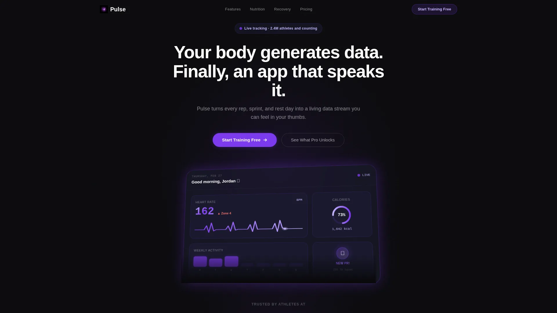Fitness App Dashboard Landing Page Template