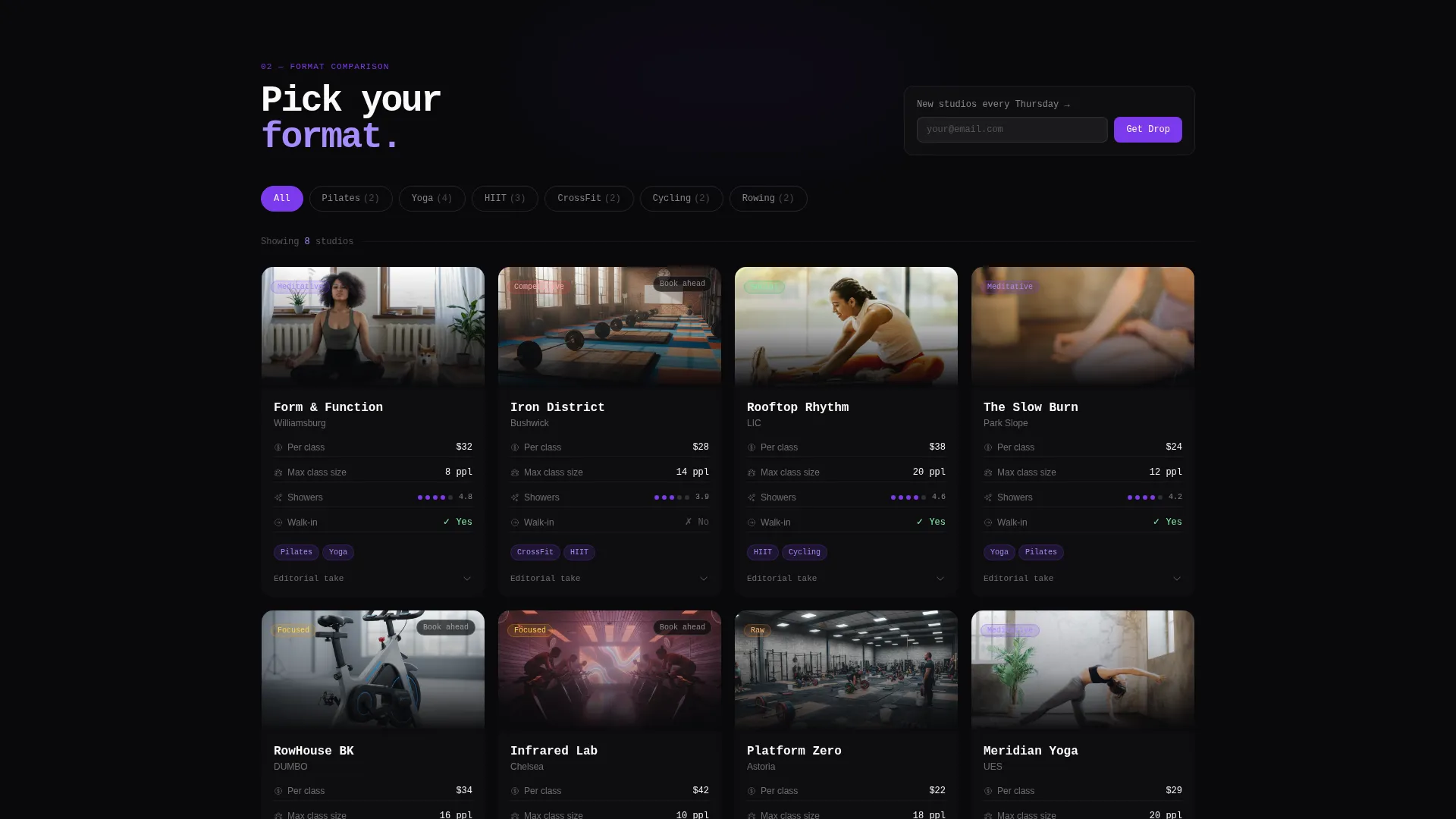 Fitness Studio Pricing Website Template