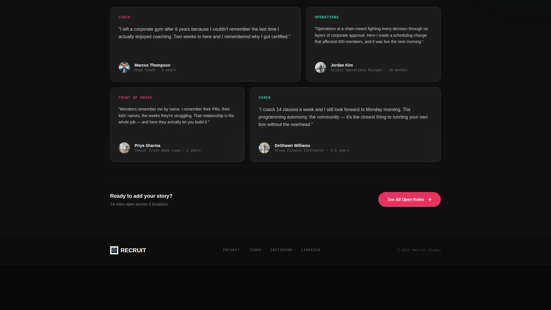 Fitness Studio Careers Website Template