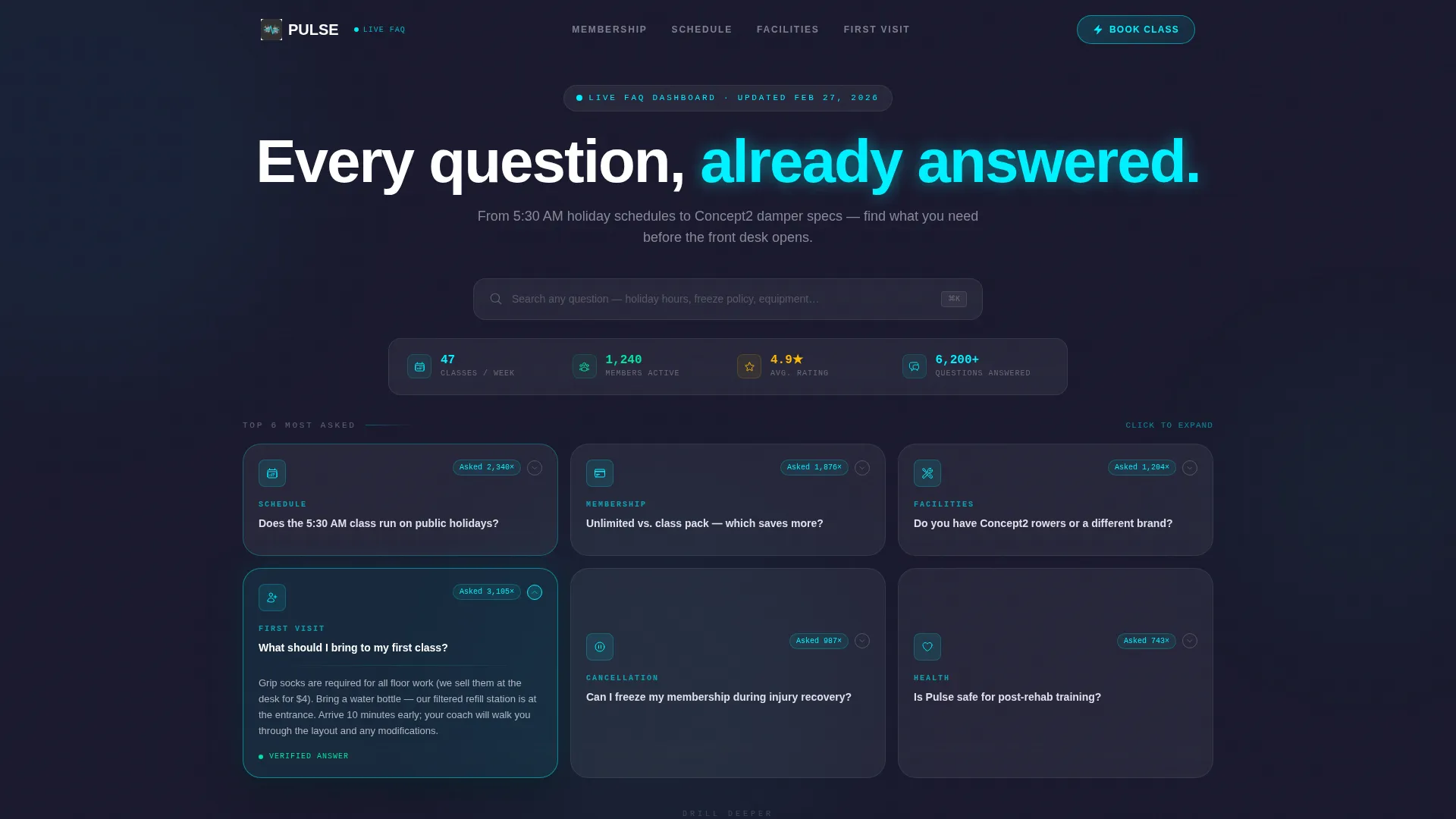 Fitness Studio FAQ Website Template
