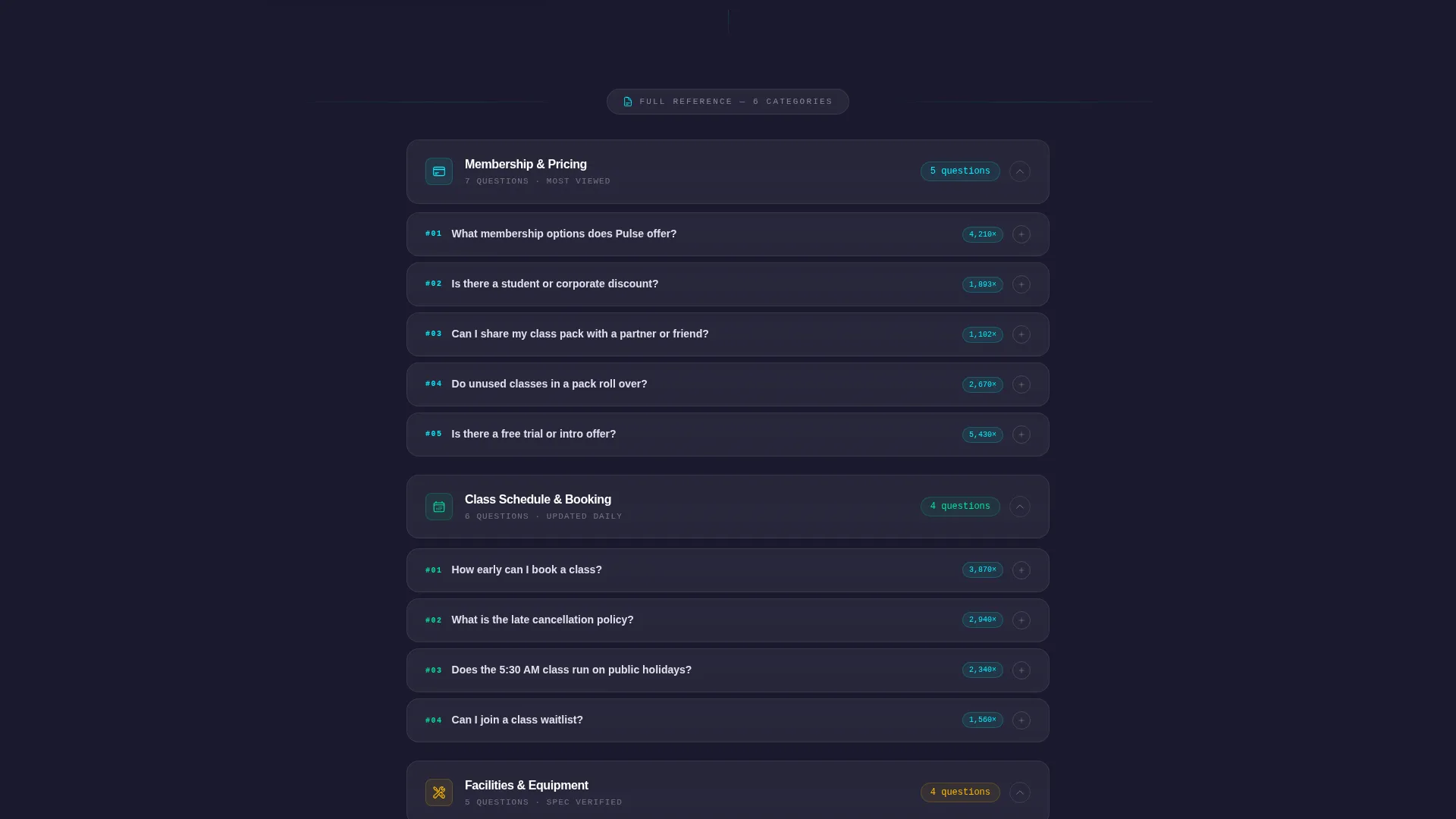 Fitness Studio FAQ Website Template