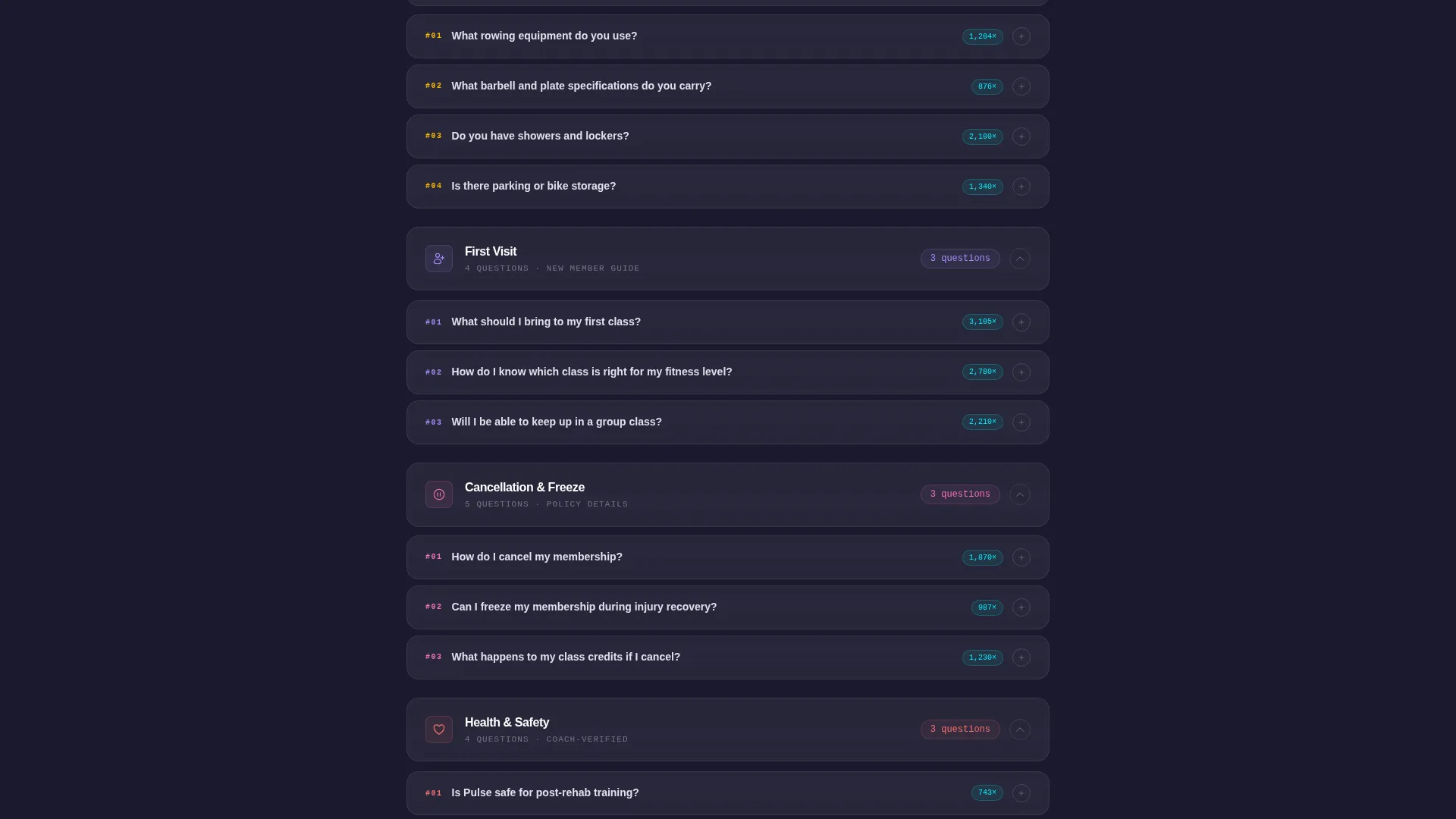 Fitness Studio FAQ Website Template